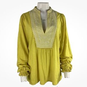 Boden Sz 16/18 100% Cotton Embroidered Beach Vacation Travel Tunic Top Yellow